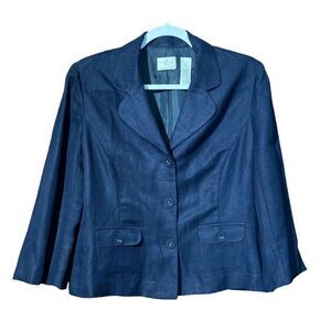 Emma James By Liz Claiborne Linen Blend Navy Blue Blazer Women's Size 10 Petite